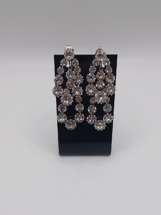 Vogue Jewelry - Vogue Clear Rhinestone Double Drop Clip On Earrings